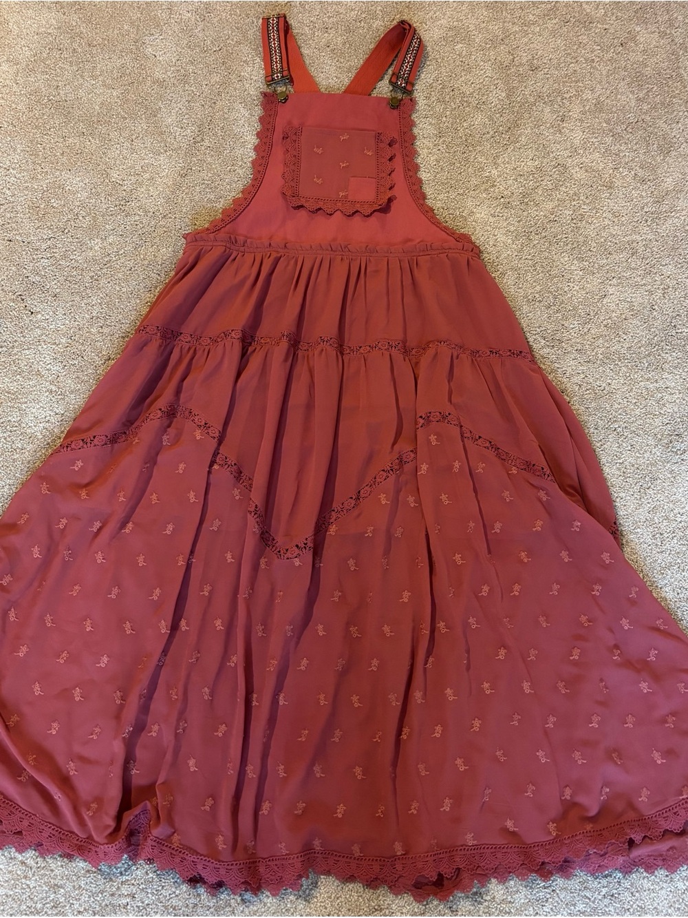 Bohemian Rust Red Pinafore Maxi Dress